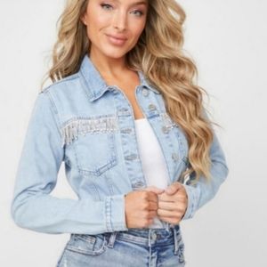 Guess fringe righstones cropped denim jacket